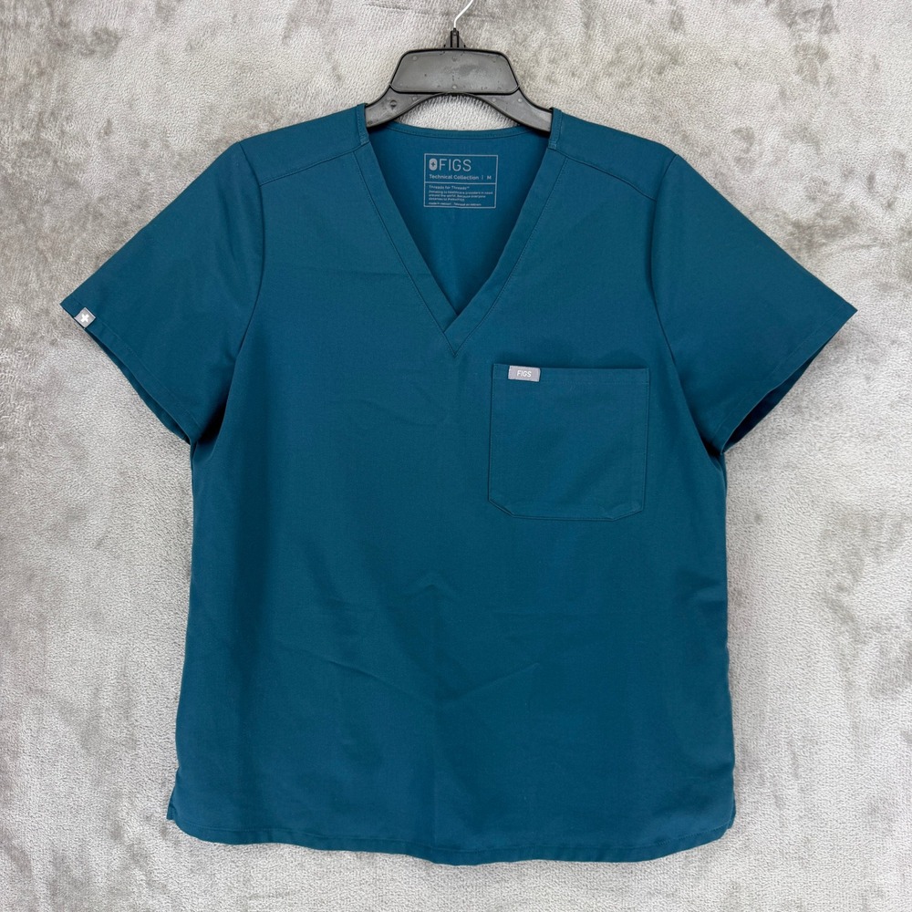 FIGS Scrub Top Womens Medium Catarina Blue FW1000 Short Sleeve V-Neck EUC